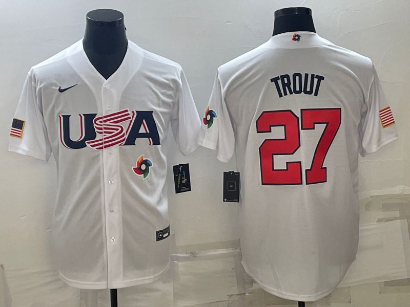Men 2023 World Cub USA #27 Trout White Nike MLB Jersey10